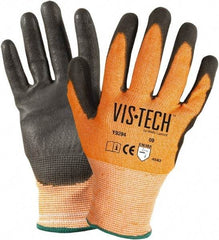 Wells Lamont - Size XS (6), ANSI Cut Lvl 4, Polyurethane Coated HPPE Fiber/Stainless Steel Cut Resistant Gloves - Palm & Fingertips Coated, Hi-Vis Orange/Black, Paired - Americas Industrial Supply