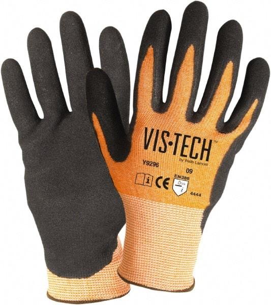 Wells Lamont - Size 2XL (11), ANSI Cut Lvl 4, Nitrile Coated HPPE Fiber/Stainless Steel Cut Resistant Gloves - Palm & Fingertips Coated, Hi-Vis Orange/Black, Paired - Americas Industrial Supply
