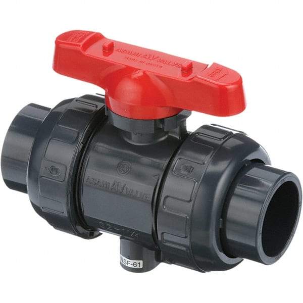 Asahi/America - 2-1/2" Pipe, Standard Port, CPVC True Union Design Ball Valve - Inline - Two Way Flow, Socket Ends, Tee Handle, 150 WOG - Americas Industrial Supply