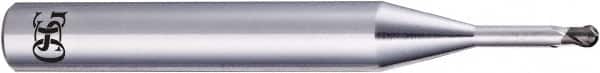 OSG - 1mm Diam, 0.6mm LOC, 2 Flute CBN Ball End Mill - Uncoated, Single End, 45mm OAL, 4mm Shank Diam, Spiral Flute - Americas Industrial Supply