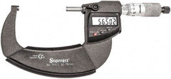 Starrett - Standard Throat IP67 Electronic Outside Micrometer - Ratchet Stop Thimble, Carbide Face, CR2032 Battery - Americas Industrial Supply