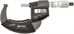 Starrett - Standard Throat IP67 Electronic Outside Micrometer - Ratchet Stop Thimble, Carbide Face, CR2032 Battery - Americas Industrial Supply