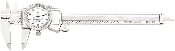 Starrett - 0" to 6" Range, 0.001" Graduation, 0.1" per Revolution, Dial Caliper - White Face, 1.5" Jaw Length, Accurate to 0.001" - Americas Industrial Supply
