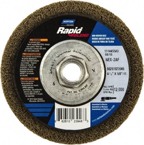 Norton - 4-1/2" Wheel Diam, 4/5" Wheel Thickness, 5/8" Arbor Hole, Type 27 Depressed Center Wheel - Fine Grade, Aluminum Oxide - Americas Industrial Supply