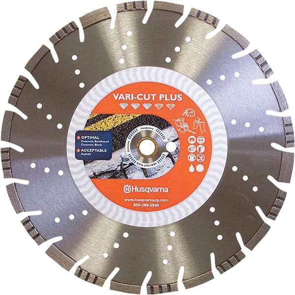 Husqvarna - 14" Diam, 25/32 & 1" Arbor Hole Diam, Continuous Edge Tooth Wet & Dry Cut Saw Blade - Diamond-Tipped, General Purpose Action, Standard Round Arbor - Americas Industrial Supply