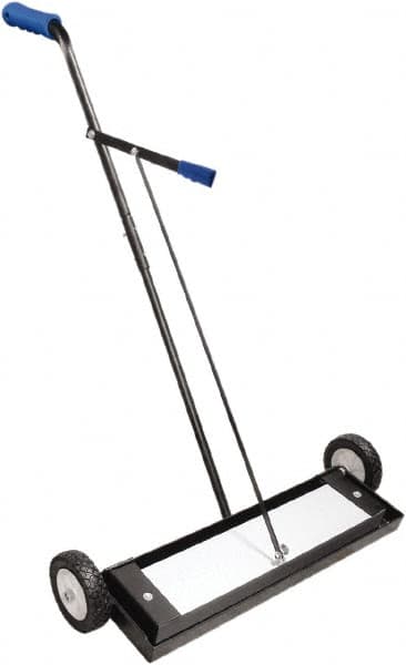 Shields Magnetics - 24" Long Push Magnetic Sweeper with Wheels - 4" Wide x 2" High x 36" Long, 7" Wheel Diam, 2" Clearance - Americas Industrial Supply