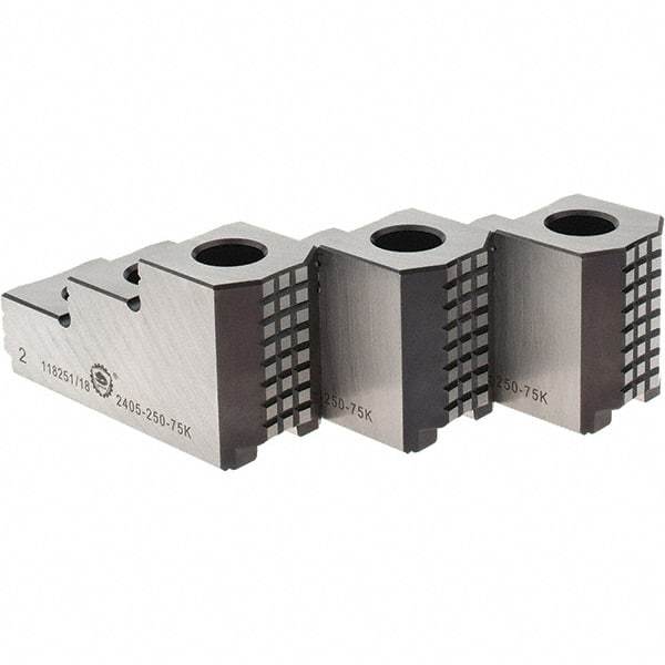 Bison - 10" Max Chuck Diam Compatibility, Steel 1.5mm x 60° Serrated Hard Lathe Top Jaws - 3 Steps, 16mm Groove Width, 40mm Wide x 102mm Long x 54mm High - Americas Industrial Supply