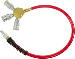 PRO-SOURCE - 3/8" ID 5' Long Lead-In Whip Hose - Manifold with (3) Automotive Couplers Ends, 200 Working psi, 165°, 3/8" Fitting, Transparent Red - Americas Industrial Supply