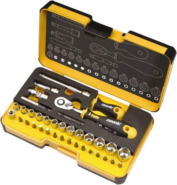 Felo - 36 Piece 1/4" Drive Ratchet Socket Set - Comes in Strongbox Case - Americas Industrial Supply