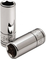 SK - 1/2", 1/4" Drive, Deep Hand Socket - 6 Points, Steel, Chrome Finish - Americas Industrial Supply