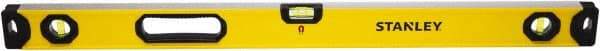 Stanley - Magnetic 48" Long 3 Vial Box Beam Level - Aluminum, Yellow, 1 Level & 2 Plumb Vials - Americas Industrial Supply