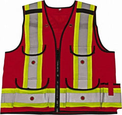 Viking - Size 3XL High Visibility Red Solid Surveyor's Vest - 55" Chest, CSA Z96-09 Class 1, Level 2, Zipper Closure, 8 Pockets, Nylon - Americas Industrial Supply