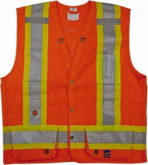 Viking - Size M High Visibility Orange Solid Surveyor's Vest - 40" Chest, CSA Z96-09 Class 2, Level 2, ANSI 107-2010 Class 2, Level 2, Snaps Closure, 8 Pockets, Polyester - Americas Industrial Supply