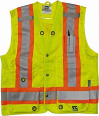 Viking - Size 3XL High Visibility Lime Solid Surveyor's Vest - 55" Chest, CSA Z96-09 Class 2, Level 2, ANSI 107-2010 Class 2, Level 2, Snaps Closure, 8 Pockets, Polyester - Americas Industrial Supply