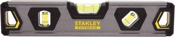 Stanley - 9" Long 3 Vial Torpedo Level - Aluminum, Black/Silver/Yellow, 1 45°, 1 Level & 1 Plumb Vials - Americas Industrial Supply