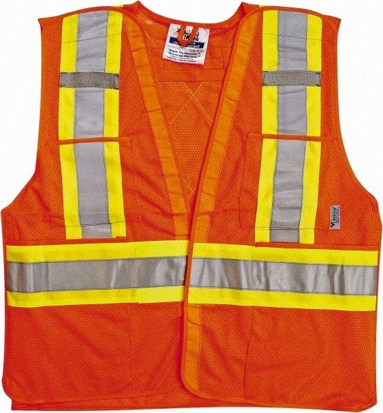 Viking - Size L/XL High Visibility Orange Mesh Breakaway Vest - 43 to 47" Chest, ANSI 107-2010 Class 2, Level 2, Hook & Loop Closure, 4 Pockets, Polyester - Americas Industrial Supply