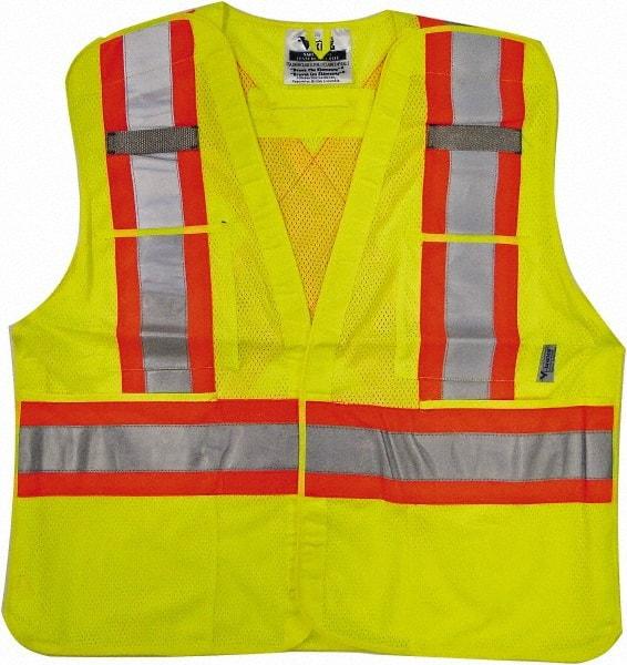 Viking - Size 4X/5XL High Visibility Lime Mesh Breakaway Vest - 58 to 60" Chest, ANSI 107-2010 Class 2, Level 2, Hook & Loop Closure, 4 Pockets, Polyester - Americas Industrial Supply