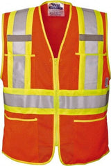 Viking - Size S High Visibility Orange Mesh Public Safety Vest - 37" Chest, ANSI 107-2010 Class 2, Level 2, Zipper Closure, 4 Pockets, Polyester - Americas Industrial Supply