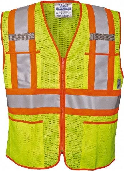 Viking - Size 2XL High Visibility Lime Mesh Public Safety Vest - 51" Chest, ANSI 107-2010 Class 2, Level 2, Zipper Closure, 4 Pockets, Polyester - Americas Industrial Supply