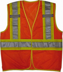 Viking - Size L/XL High Visibility Orange Mesh Public Safety Vest - 43 to 47" Chest, ANSI 107-2010 Class 2, Level 2, Hook & Loop Closure, Polyester - Americas Industrial Supply