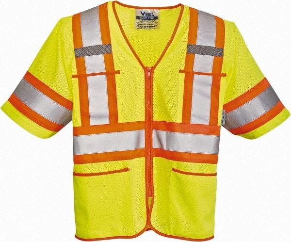 Viking - Size 2XL High Visibility Lime Mesh Public Safety Vest - 51" Chest, Zipper Closure, 4 Pockets, Polyester - Americas Industrial Supply