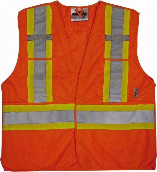 Viking - Size 4X/5XL High Visibility Orange Solid Breakaway Vest - 58 to 60" Chest, Hook & Loop Closure, 4 Pockets, Polyester - Americas Industrial Supply