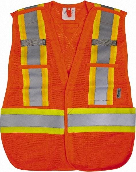 Viking - Size 4XL High Visibility Orange Mesh Public Safety Vest - 58" Chest, Zipper Closure, 4 Pockets, Polyester - Americas Industrial Supply