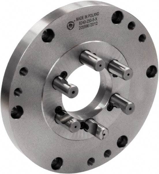 Bison - Adapter Back Plate for 6" Diam Self Centering Lathe Chucks - D1-5 Mount, 3.1299" Through Hole Diam, 6.2992" OD, 0.1378" Flange Height, Cast Iron - Americas Industrial Supply