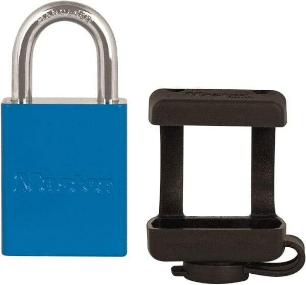 Master Lock - 1.84 Inch Long, Black, TPE Padlock Cover - Compatible with 1-1/2 Inch Wide Aluminum Bodied Padlocks and 1/4 Inch Shackle Diameter, Use with 6835 Series Master Lock and A1100 Series American Lock - Americas Industrial Supply