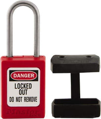 Master Lock - 1.52 Inch Long, Black, TPE Padlock Cover - Compatible with Lockout Padlock and 1/4 Inch Shackle Diameter, Use with S31, S32 and S33 - Americas Industrial Supply