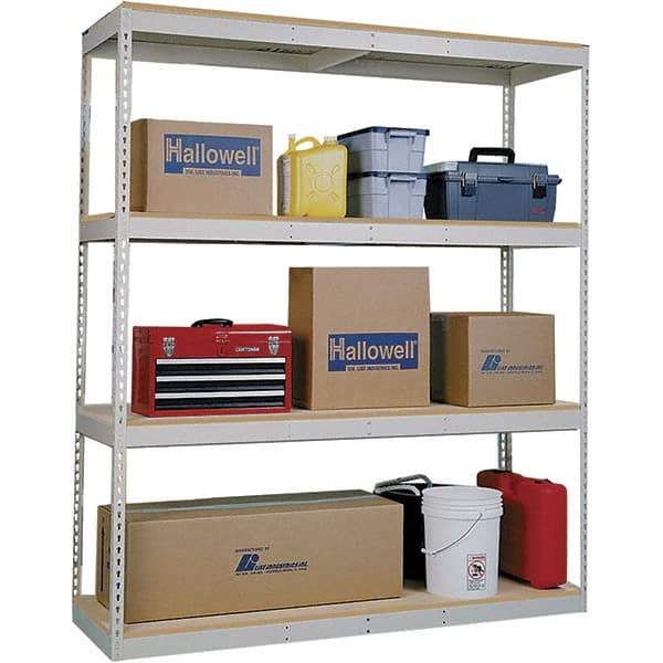 Hallowell - 4 Shelf Starter Open Steel Shelving - 2 Lb Capacity, 60" Wide x 84" High x 48" Deep, Tan - Americas Industrial Supply