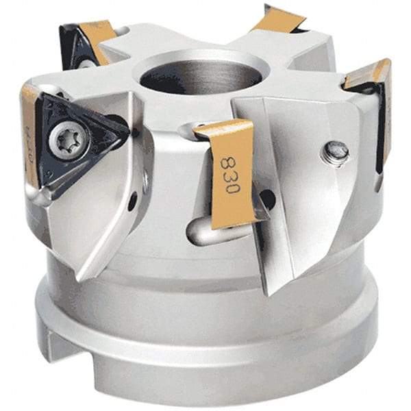 Iscar - 3 Inserts, 50mm Cut Diam, 22mm Arbor Diam, 13mm Max Depth of Cut, Indexable Square-Shoulder Face Mill - 0/90° Lead Angle, 40mm High, HM390 TDKT 1505 Insert Compatibility, Through Coolant, Series HeliIQMill - Americas Industrial Supply