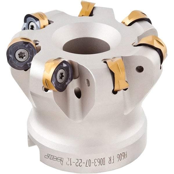 Iscar - 2" Cut Diam, 0.236" Max Depth, 3/4" Arbor Hole, 6 Inserts, H606 RXCU 1206-AX.. Insert Style, Indexable Copy Face Mill - H606 FR-12 Cutter Style, 2" High, Through Coolant, Series Helido - Americas Industrial Supply