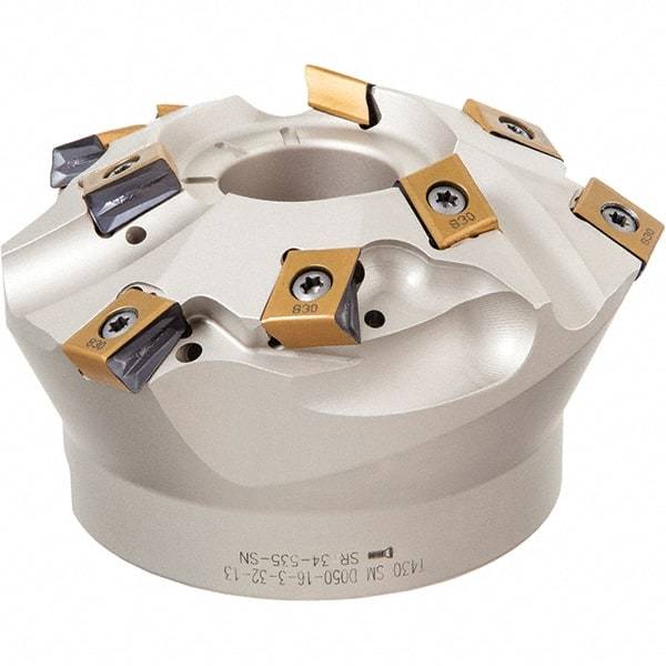 Iscar - 3.388" Cut Diam, 1" Arbor Hole, 1.18" Max Depth of Cut, 60° Indexable Chamfer & Angle Face Mill - 9 Inserts, T490 LN.. Insert, Right Hand Cut, Through Coolant, Series Helitang - Americas Industrial Supply