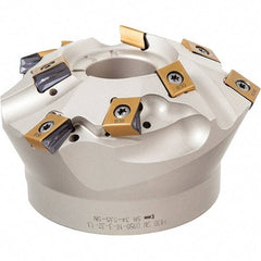 Iscar - 3.388" Cut Diam, 1" Arbor Hole, 1.18" Max Depth of Cut, 60° Indexable Chamfer & Angle Face Mill - 9 Inserts, T490 LN.. Insert, Right Hand Cut, Through Coolant, Series Helitang - Americas Industrial Supply