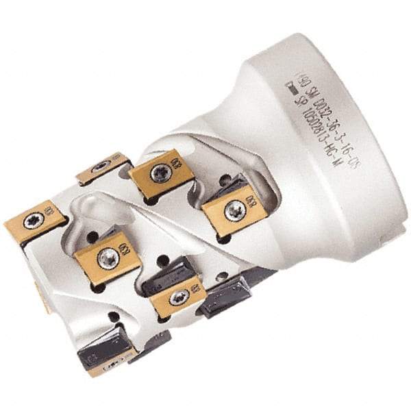 Iscar - 15 Inserts, 32mm Cut Diam, 16mm Arbor Diam, 36mm Max Depth of Cut, Indexable Square-Shoulder Face Mill - 0° Lead Angle, 58mm High, T490 LN.. Insert Compatibility, Through Coolant, Series Helitang - Americas Industrial Supply