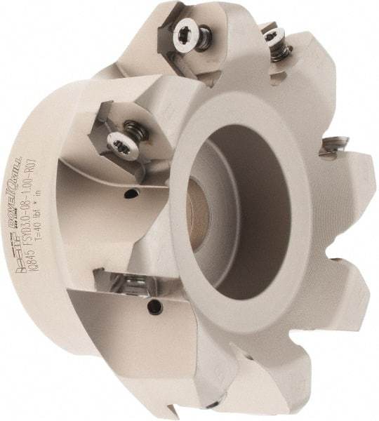 Iscar - 3.37" Cut Diam, 1" Arbor Hole, 0.18" Max Depth of Cut, 50° Indexable Chamfer & Angle Face Mill - 8 Inserts, IQ845 SYHU 07.. Insert, Right Hand Cut, Through Coolant, Series DoveIQMill - Americas Industrial Supply