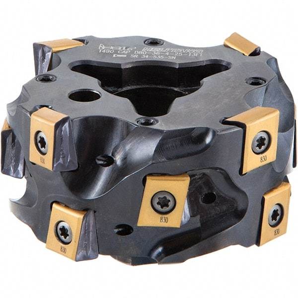 Iscar - 6 Inserts, 63mm Cut Diam, 24mm Max Depth of Cut, Indexable Square-Shoulder Face Mill - 0/90° Lead Angle, T490 LN.. 1306 Insert Compatibility, Through Coolant, Series Helitang - Americas Industrial Supply