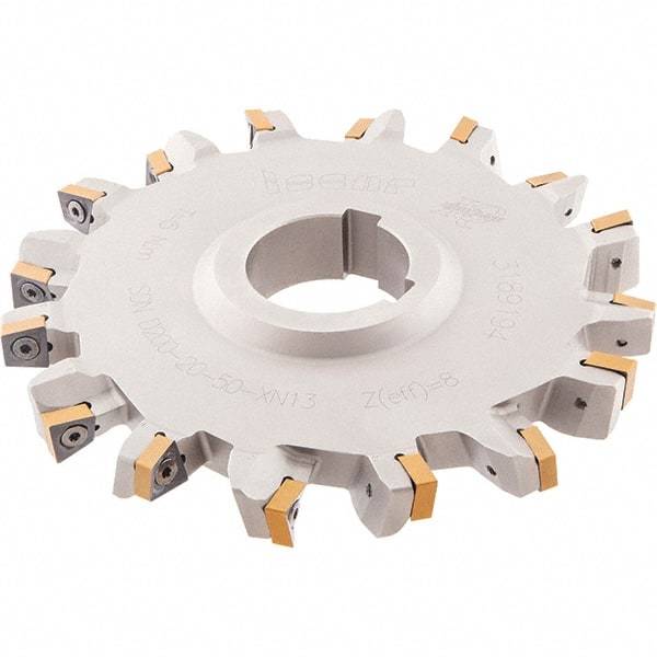 Iscar - Arbor Hole Connection, 3/4" Cutting Width, 2.425" Depth of Cut, 8" Cutter Diam, 2" Hole Diam, 8 Tooth Indexable Slotting Cutter - SDN-XN13 Toolholder, XNMU 13 Insert, Neutral Cutting Direction - Americas Industrial Supply
