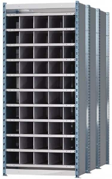 Hallowell - 50 Bin Heavy-Duty Deep Bin Industrial Shelving - 36 Inch Overall Width x 72 Inch Overall Depth x 87 Inch Overall Height, Blue and Platinum Steel Bins - Americas Industrial Supply