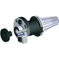 Kennametal - CAT50 Taper Shank 1/2" Pilot Diam Shell Mill Holder - 3-1/2" Flange to Nose End Projection, 1.2" Nose Diam, 1/4-28 Lock Screw, Through-Spindle & DIN Flange Coolant - Exact Industrial Supply