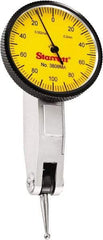 Starrett - 0.2 mm Range, 0.002 mm Dial Graduation, Horizontal Dial Test Indicator - 1-1/4 Inch Yellow Dial, 0-100-0 Dial Reading - Americas Industrial Supply