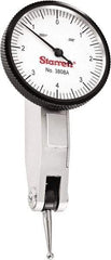 Starrett - 0.008 Inch Range, 0.0001 Inch Dial Graduation, Horizontal Dial Test Indicator - 1-1/4 Inch White Dial, 0-4-0 Dial Reading - Americas Industrial Supply