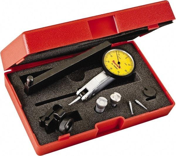 Starrett - 0.8 mm Range, 0.01 mm Dial Graduation, Horizontal Dial Test Indicator - 1-1/4 Inch Yellow Dial, 0-40-0 Dial Reading - Americas Industrial Supply