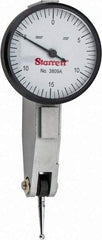 Starrett - 0.03 Inch Range, 0.0005 Inch Dial Graduation, Horizontal Dial Test Indicator - 1-1/4 Inch White Dial, 0-15-0 Dial Reading - Americas Industrial Supply