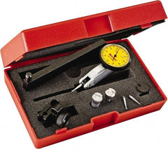 Starrett - 0.2 mm Range, 0.002 mm Dial Graduation, Horizontal Dial Test Indicator - 1-1/4 Inch Yellow Dial, 0-100-0 Dial Reading - Americas Industrial Supply