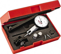 Starrett - 0.03 Inch Range, 0.0005 Inch Dial Graduation, Horizontal Dial Test Indicator - 1-9/16 Inch White Dial, 0-15-0 Dial Reading - Americas Industrial Supply