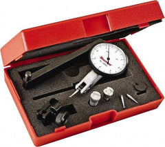 Starrett - 0.008 Inch Range, 0.0001 Inch Dial Graduation, Horizontal Dial Test Indicator - 1-9/16 Inch White Dial, 0-4-0 Dial Reading - Americas Industrial Supply