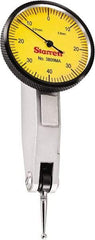 Starrett - 0.8 mm Range, 0.01 mm Dial Graduation, Horizontal Dial Test Indicator - 1-1/4 Inch Yellow Dial, 0-40-0 Dial Reading - Americas Industrial Supply