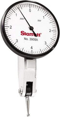 Starrett - 0.008 Inch Range, 0.0001 Inch Dial Graduation, Horizontal Dial Test Indicator - 1-9/16 Inch White Dial, 0-4-0 Dial Reading - Americas Industrial Supply